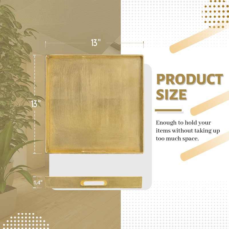 MAONAME Gold Decorative Tray with Handles, Foil Serving Tray for