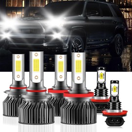 NEXILARA Compatible For Toyota 4Runner 2010-2021 HB3/9005 High Beam H8/H9/H11 Low Beam H8/H9/H11 Fog Light Bulbs Combo,600% Brightness 6500K with Cooling Fan,Plug and Play,Pack of 6