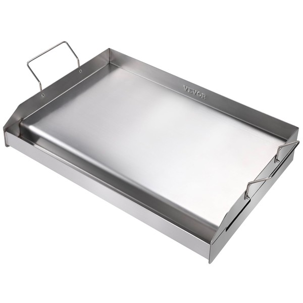 VEVOR Stainless Steel Griddle, 23x16in Griddle Flat Top Plate, Griddle for BBQ Charcoal/Gas Gril with 2 Handles, Rectangular Flat Top Grill with Oil Groove for Home kitchen,Party BBQ, Gas Grills