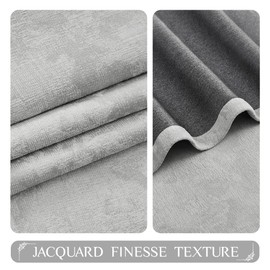 Beauoop Grey Floral Jacquard Blackout Curtains 84 Inches Long 2 Panels for Bedroom Living Room Gray Flower Chenille Room Darkening Thermal Insulated Soundproof Grommet Window Treatments Drapes, 52x84