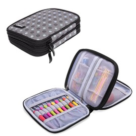 Damero Affordable Crochet Storage Case, Double Layer, Crochet Set, Crochet Accessories, Craft Tools, Writing Instruments, Storage, Portable, Cute, Gift (Needles Not Included) Grade Dot
