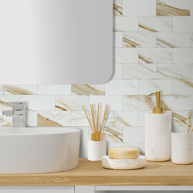 AULIGET 4-Piece Calacatta Gold Marble Look Peel and Stick Backsplash