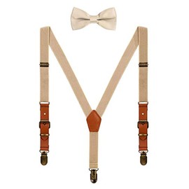 WANYING Children's Baby Toddler Boys Girls Braces Bow Tie Set for 1-8 Years Old Vintage Style 2 cm Width 3 Clips Y Shape Braces, Beige with bow tie