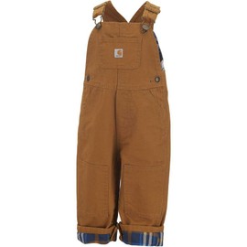 Carhartt Little Boys' Washed Canvas Flannel Lined Bib Overall, Carhartt Brown, 2T