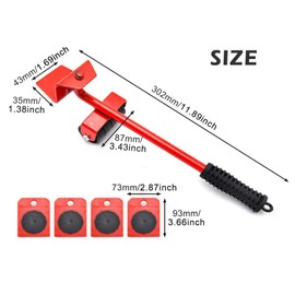 5PCS Furniture Lift Mover Tool, Professional Furniture Transport Roller, Furniture Movers with C-rowbar 150 KG Capacity, Furniture Moving Tool Set for Furniture, Refrigerator, Sofa, Cabinet(COLOR:Red)