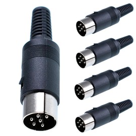 GANASOME 5pcs 6 Pin DIN Male Plug Connectors - Black Plastic Handle for Secure Audio and Video Connectivity