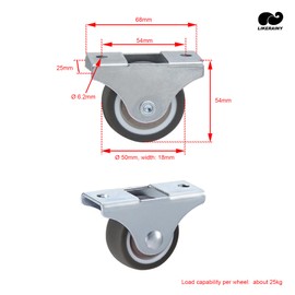 LIKERAINY Small Low-Noise Wheels TPR Rubber Wheels Furniture Castors Diameter 50 x 18 mm without Brake with Mounting Plate for Furniture and Cabinet Swivel Castor Load Capacity 100 kg Pack of 8