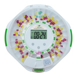 EziMedPil Automatic Pill Dispenser w/Visual &Audio Alerts, up to 6 Alarms/Day, 9 Dosage Templates, Easy-Read LCD Display, Lock Medication Dispenser w/Key for Vitamins, Prescriptions & More, Clear Lid