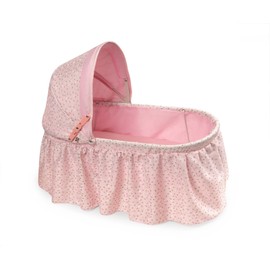 Badger Basket Folding Doll Cradle with Hood fits Dolls 18 to 22-Inches - Pink/Rosebud Design with Bedding for Imaginative Play