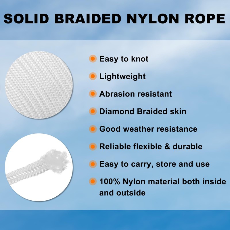 sourcing map Solid Braid Nylon Rope 1/8 Inch 100 Ft