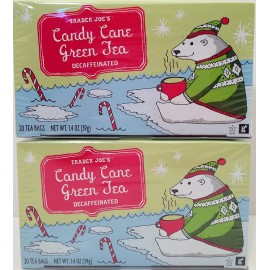 Trader Joe's Candy Cane Green Tea Decaffeinated  20 Tea Bags 2 PACK
