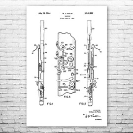 Bassoon Poster Print, Bassoon Player Gift, Orchestra Art, Bassoon Blueprint, Music Teacher Gift, Bassoon Decor Black & White (24 inch x 36 inch)