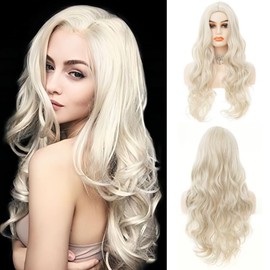 Siudus Light Blonde Curly Long Wigs for Women Middle Part Wavy Wave Hair Wig Heat Resistant Fibre Daily Cosplay Wig