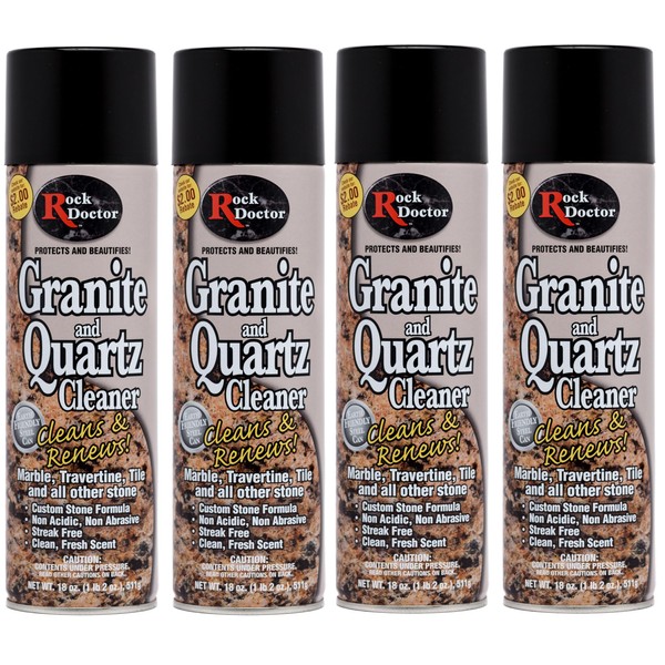 Rock Doctor Granite & Quartz Cleaner Spray 18 oz. Can, Cleans Tile, Marble, Kitchen Countertop, and Natural Stone Surfaces, Streak-Free Shine (Pack of 4)