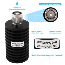 YOTENKO 50W 50 Ohm Dummy Load PL259, DC-1GHz, UHF Male Connector RF Termination Load for Broadcast/Industrial/Military