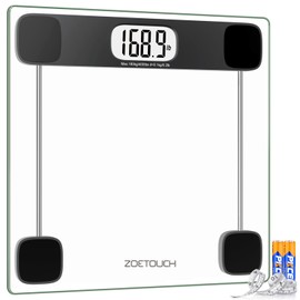 ZOETOUCH Scale for Body Weight Digital Bathroom Scale Accurate Weighing Machine for People, High Precision Bath Scale, Step On, Tempered Glass LCD Display Batteries and Tape Measure Included, 400lbs
