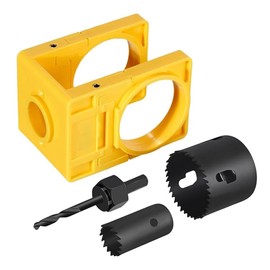 1 Set Door Lock Installation Kit - Carbon Steel Door Drill Kit, Door Saw Kit with Guide Template | Door Knob Saw Set, Wood Door Installation Tool, Door Lock Installation Tools (Yellow)