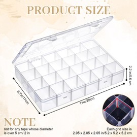 Leinuosen 3 Pack Large 24 Grids Plastic Organizer Box Clear Washi Tape Organizer Adjustable Storage Dividers for Jewelry, Art DIY Crafts, Washi Tapes, Beads and Small Parts