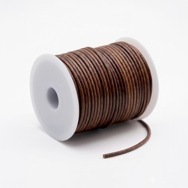 Autentico - Cuerda de piel para hacer collares, pulseras y joyas, piel de vacuno auténtico, cuerda trenzada redonda, 2 mm, marrón