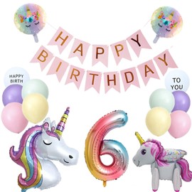 Unicorn Birthday Balloons, Balloons, For 6 Years Old, Girls, Birthday Decoration, Unicorn Balloons, Happy Birthday Garland, Numbers, Balloons, 6, Birthday Party Decoration, Set, Simple, Decorative,