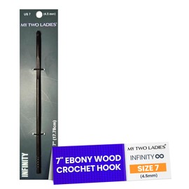 My Two Ladies | Infinity | Crochet Hook | 7" Ebony Wood Crochet Hook with Thumbprint, Ergonomic Design & Grip, Smooth Finish, Durable, Lightweight | Size 7 (4.5mm)