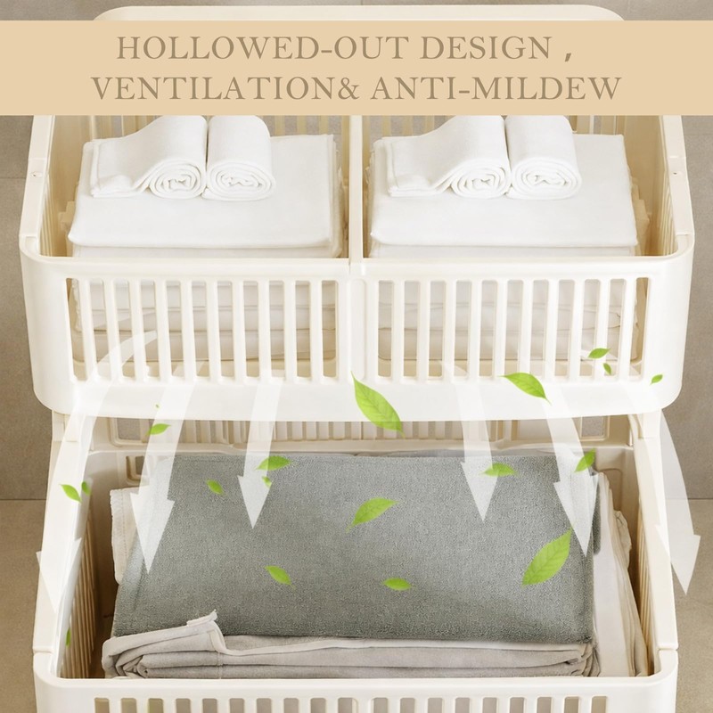 Leinuosen Foldable 2-tier Plastic Laundry Basket with Wheels and Handle