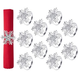 KAHEIGN 10Pcs Christmas Napkin Rings, Silver Snowflake Napkin Holders Xmas Napkin Buckle with Rhinestone for Christmas Lunch Thanksgiving Party Holiday Wedding Table Decoration (4.5cm x 4.5cm)