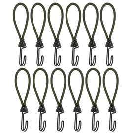 12 Pcs Bungee Cords Heavy Duty Outdoor,Mini Bungee Cords with Hooks in 6Inch Length,Army Green Durable Rubber Canopy Tents Camping Accessorie
