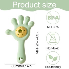 OUDQFCJ Baby Rassel Zahnring BPA-frei Lebensmittel-Qualität Würgerecht-Design Griffstärkung geeignet für Hörentwicklung und Zähneentwicklung ideal für Babys im Alter von 0-36 Monaten (Grün)