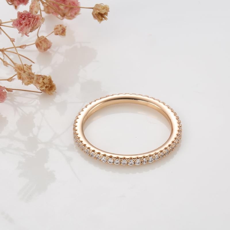 mellowact 14KGP Full Eternity Ring, Hypoallergenic, 14K Gold Plated, Rose