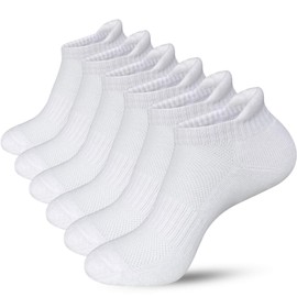 PHETAUM Athletic Low Ankle Running Socks Cushioned Tab for Men and Women, White, 6 Pairs