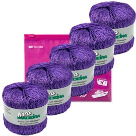 Madeira Nora Crochet Yarn Glitter Yarn Knitting Yarn Metallised Crochet Yarn 5 x 25 g Colour 311 Purple