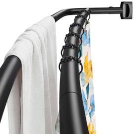Haryaers Double Curved Shower Curtain Rod, Matte Black Adjustable 37-78 Inches, Stainless Steel Double Shower Curtain Rods for Bathroom, Laundry Room, Bathtub and more，No Rust, Need to Drill