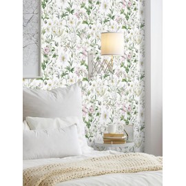 Livebor Floral Peel and Stick Wallpaper Floral Boho Contact Paper 16.9" x 118.1" Green Leaf Flower Wallpaper Peel and Stick Butterfly Botanical Self Adhesive Wall Paper for Bathroom Cabinets Vinyl