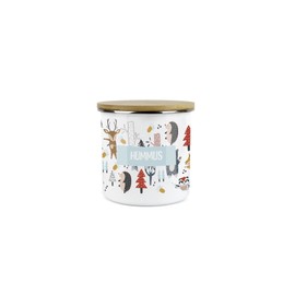 Purely Home Kids Mini Snack Pot – Lunchtime Forest Animals Hummus Storage Canister - White Metal Enamel Treats Storage Container