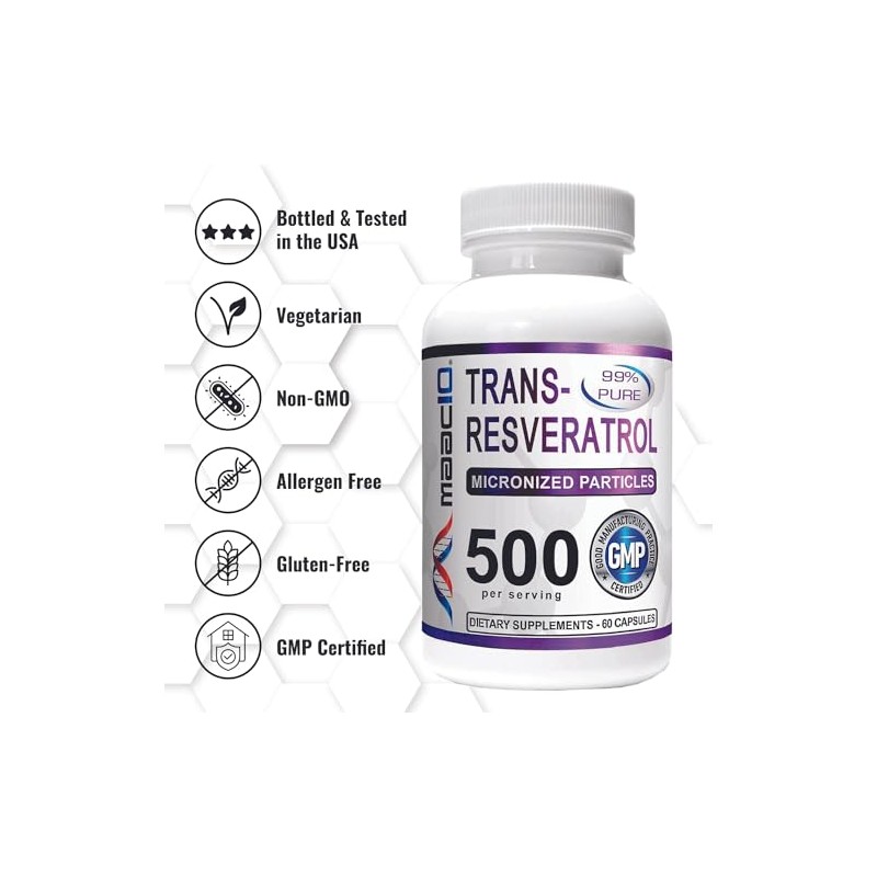 MAAC10 Formulas Trans-Resveratrol 500mg + BioPerine 5mg For Enhanced Bioavailability