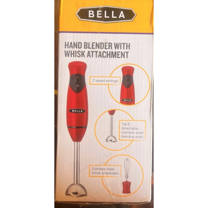 BELLA Immersion Hand Blender, Portable Mixer with Whisk Attachment -