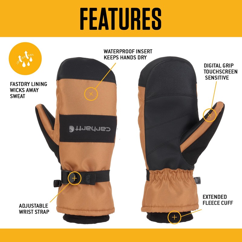 Carhartt Men's Waterproof Insulated Knit Cuff Mitten, Dark Grey/Black, XX-Large