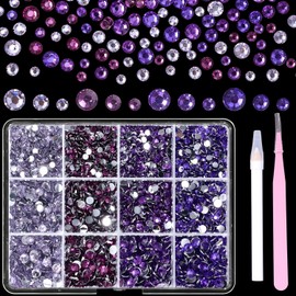 Purple Flatback Resin Jelly Rhinestones for Bedazzling, 3-5 mm Crystal Rhinestones for Crafting, Round Beads Bedazzled Gems for Crafts Face Makeup DIY Jewelry with Tweezer Pen