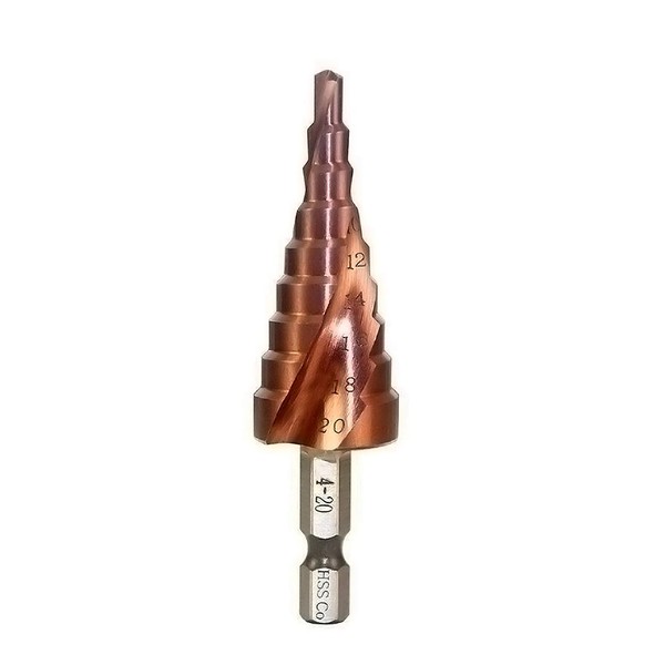 Mengshen Step Drill Bit 4-20mm M35 HSS-Co Spiral Groove Hex Shank, Multi-functional Drilling Tool HSS Cobalt Counterbore Hole Cutter for Wood Stainless Steel Cutting