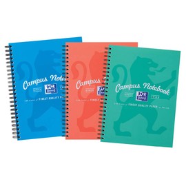 Oxford Campus, A5+ Card Cover, Pack of 3, Wirebound Notebook, 140 Pages, Assorted Metallic Colours