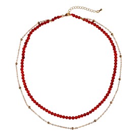 Lightock Layered Choker 14k Gold Plated Chain Agate Beaded Necklace Simple Crystals Necklaces for Women Jewelry Gifts (Red Agate)