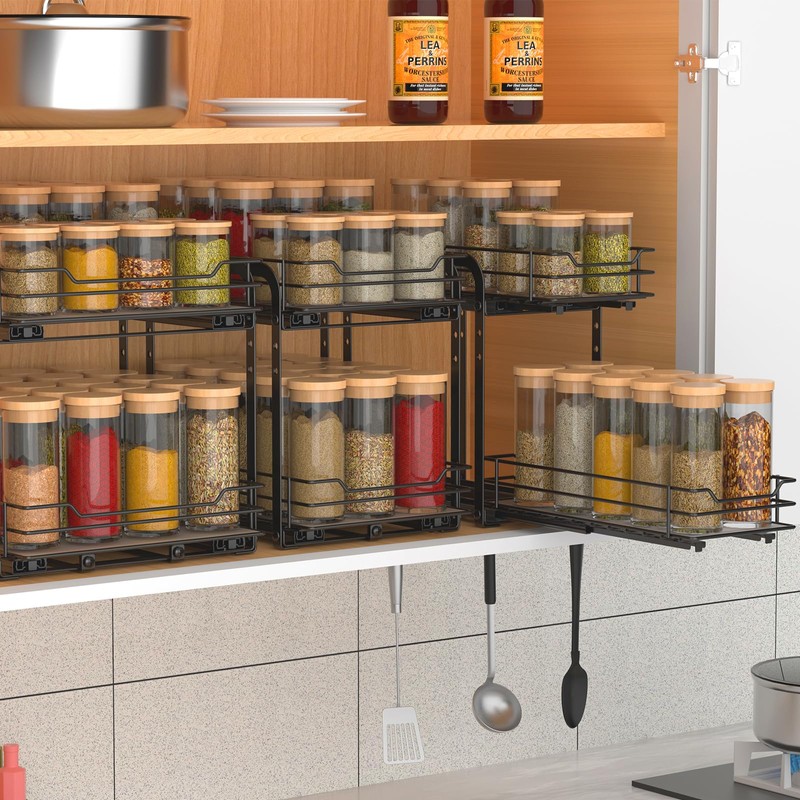 BOIVSHI Spice Rack Organizer for Cabinet, 2 Tier Pull Out