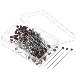 PATIKIL Costura Alfileres, 100uds 1.5 Pulgada Recto Alfiler con Perlado Bola Cabeza para Tela, Decoración, Tela Confección, Bricolaje, Marrón