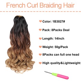 Mscat 14 Inch 8 Packs Pre Stretched French Curly Braiding Hair Loose Wave Bouncy Hair Extensions 1B3027#