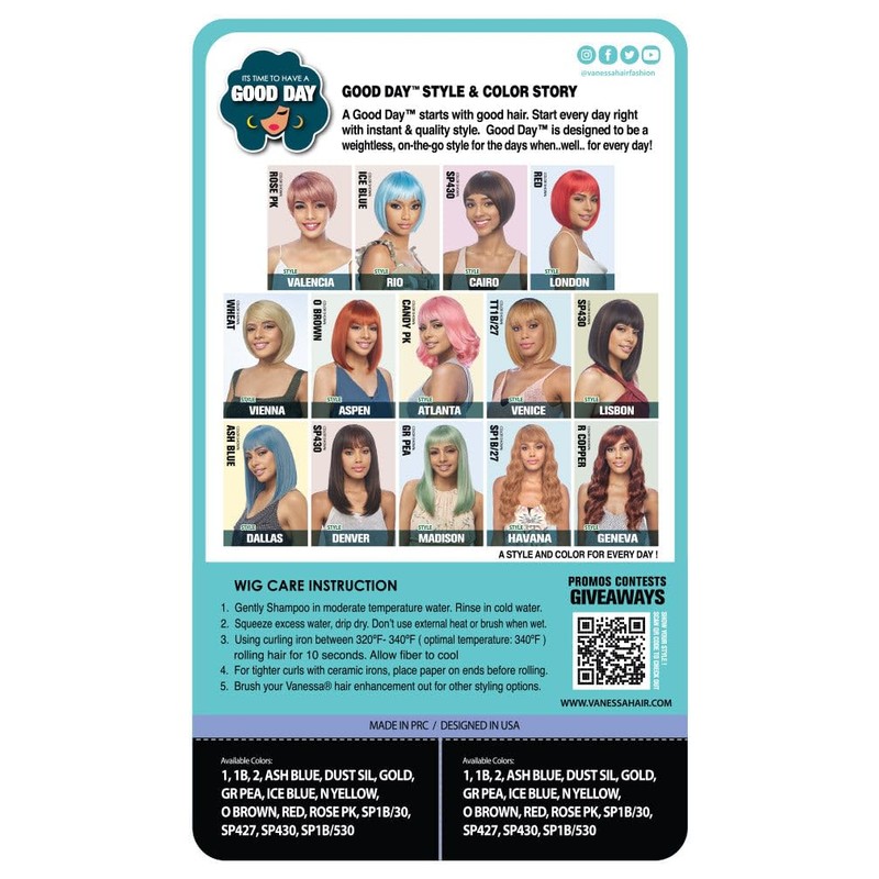 Vanessa Synthetic Good Day Wig - ASPEN (ROSE PK)