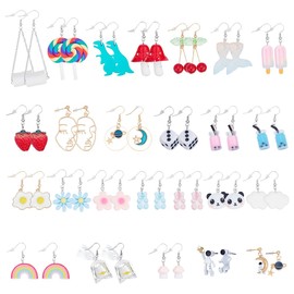 UNICRAFTALE Colourful Acrylic Ear Hooks Cute Summer Earrings Lollipop Flower Ears for Women Funny Dangle Earrings Blue Bear Clouds Ear Hooks for Women Summer Gifts, Stainless Steel