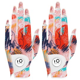 Golf Gloves for Women Left and Right Hand, Set of 2 All-Weather Golf Gloves with Ball Marker Squeeze Soft Comfortable for Spring, Summer and Autumn (Orange · Nail, S, Left Hand)