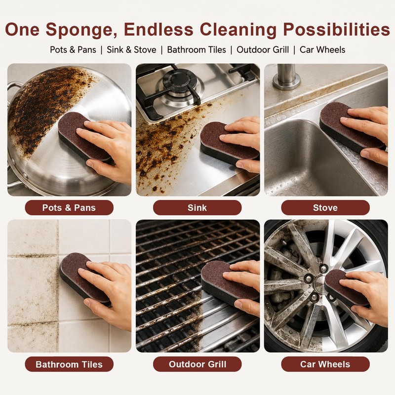 5 Pack Heavy‑Duty Magic Sponge Erasers, Dual‑Sided Scrub Sponges