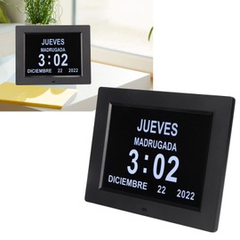 SHYEKYO Reloj con Calendario electrónico, 8 Idiomas Recordatorio de Medicina Protección Ocular Calendario Digital Negro de 8 Pulgadas Reloj Despertador para Abuelos para Madres(#3)